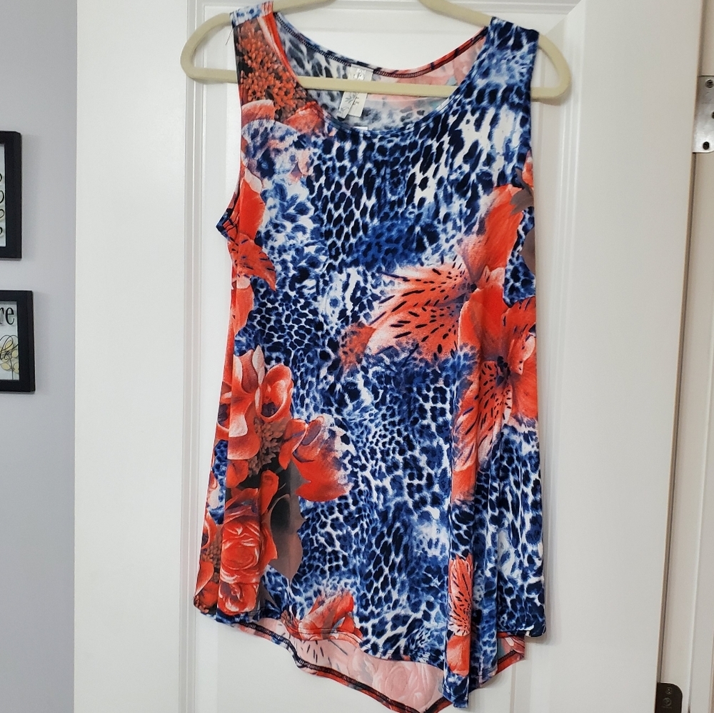 NWT Come n See Top Sleeveless Swing Asymmetrical Tank Leopard Animal Floral - Picture 2 of 5